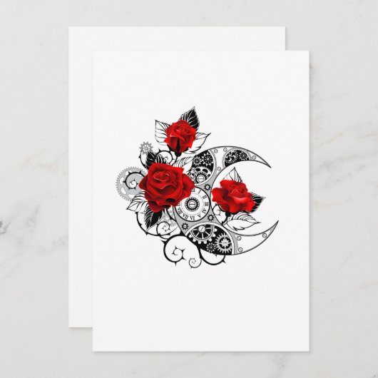 赤いバラのメカニカルクレセント エンクロージャーカード (正面/裏面)