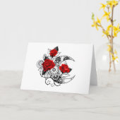 赤いバラのメカニカルクレセント カード (黄色い花)