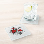 赤いバラのメカニカルクレセント ガラスコースター (アングル)