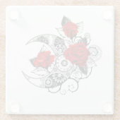 赤いバラのメカニカルクレセント ガラスコースター (裏面)