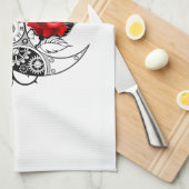 赤いバラのメカニカルクレセント キッチンタオル (四つ折り)