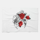 赤いバラのメカニカルクレセント キッチンタオル (横)