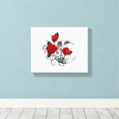 赤いバラのメカニカルクレセント キャンバスプリント (インサイチュ (ウッドフロア))