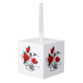 赤いバラのメカニカルクレセント キューブオーナメント (裏面アングル)