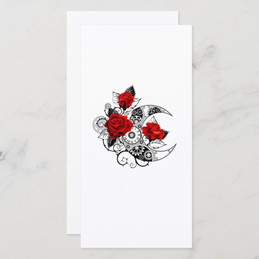 赤いバラのメカニカルクレセント サンキューカード (正面/裏面)