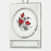 赤いバラのメカニカルクレセント シルバープレートバナーオーナメント (左)