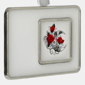 赤いバラのメカニカルクレセント シルバープレートフレームオーナメント (右)