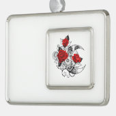 赤いバラのメカニカルクレセント シルバープレートフレームオーナメント (左)