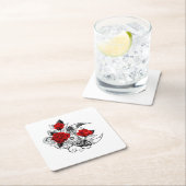 赤いバラのメカニカルクレセント スクエアペーパーコースター (インサイチュ)