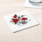 赤いバラのメカニカルクレセント スクエアペーパーコースター (アングル)