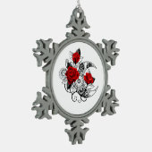 赤いバラのメカニカルクレセント スノーフレークピューターオーナメント (左)