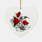 赤いバラのメカニカルクレセント セラミックオーナメント (裏面)