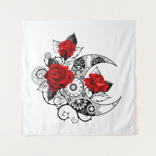 赤いバラのメカニカルクレセント タペストリー (正面)