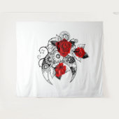 赤いバラのメカニカルクレセント タペストリー (正面(横))