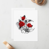 赤いバラのメカニカルクレセント ノートカード (正面/裏面インサイチュ)