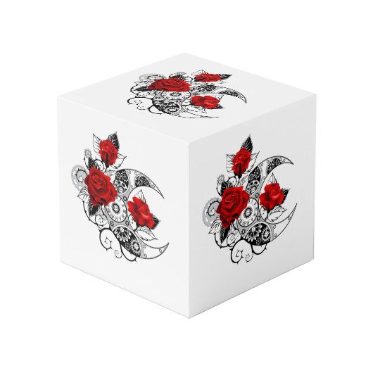 赤いバラのメカニカルクレセント フォトキューブ (正面アングル)