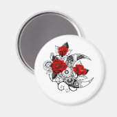 赤いバラのメカニカルクレセント マグネット (正面/裏面)