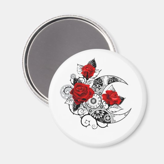 赤いバラのメカニカルクレセント マグネット (正面/裏面)