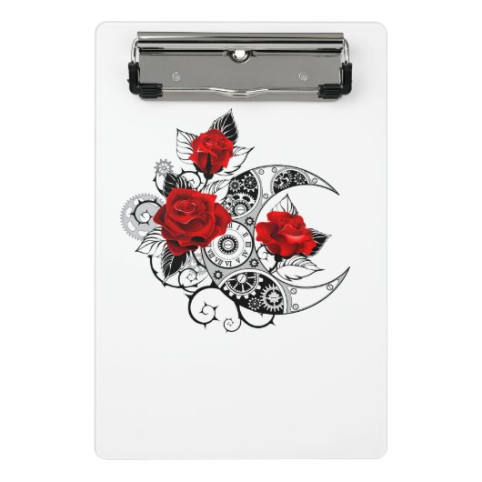 赤いバラのメカニカルクレセント ミニクリップボード (正面)