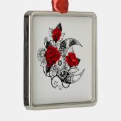 赤いバラのメカニカルクレセント メタルオーナメント (右)