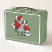 赤いバラのメカニカルクレセント メタルランチボックス (裏面)