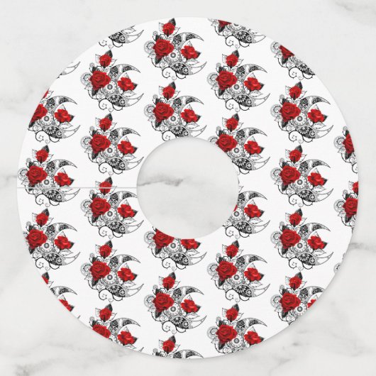 赤いバラのメカニカルクレセント ワイングラスタグ (正面)