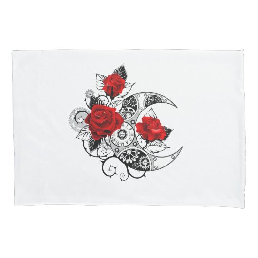 赤いバラのメカニカルクレセント 枕カバー (正面)