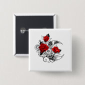 赤いバラのメカニカルクレセント 缶バッジ (正面&裏面)