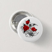 赤いバラのメカニカルクレセント 缶バッジ (正面&裏面)