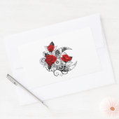 赤いバラのメカニカルクレセント 長方形シール (封筒)