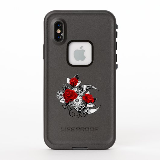 赤いバラのメカニカルクレセント LifeProof iPhoneケース (裏面)