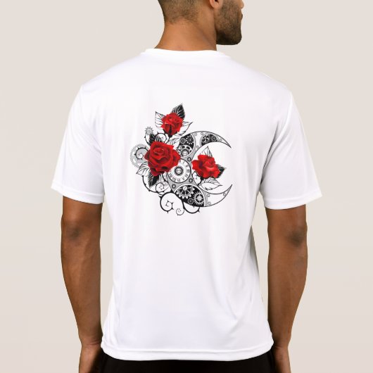赤いバラのメカニカルクレセント Tシャツ (裏面)