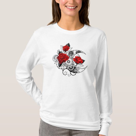 赤いバラのメカニカルクレセント Tシャツ (正面)