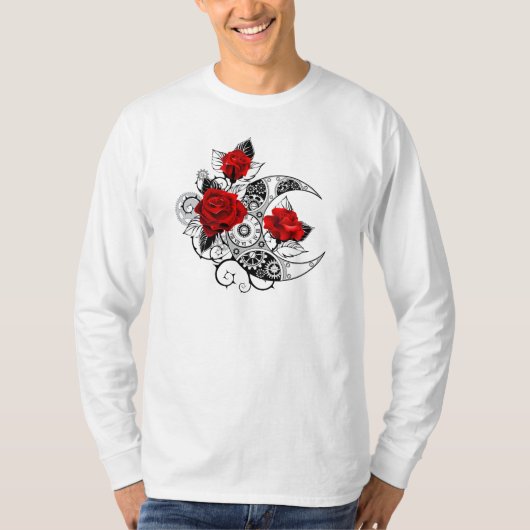 赤いバラのメカニカルクレセント Tシャツ (正面)