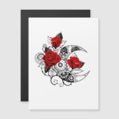 赤いバラのメカニカル・クレセント マグネット招待状 (正面/裏面)