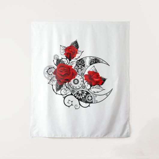 赤いバラのメカニック・クレセント タペストリー (正面)