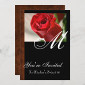 赤いバラのモノグラムのすべての行事の誕生日の招待状 招待状 (正面/裏面)