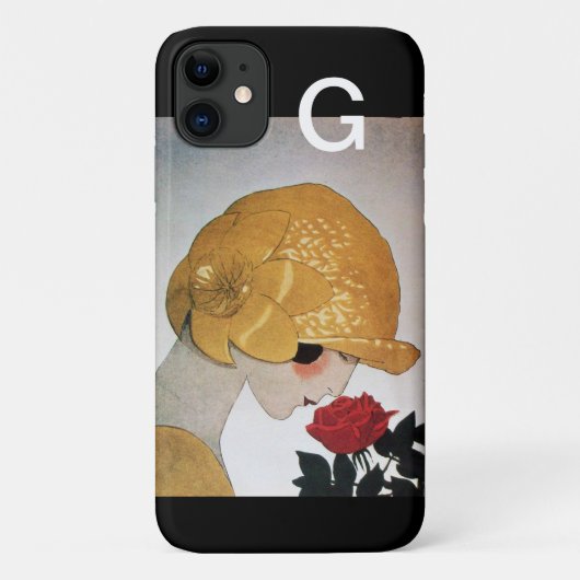 赤いバラのモノグラムの女性 Case-Mate iPhoneケース (裏面)