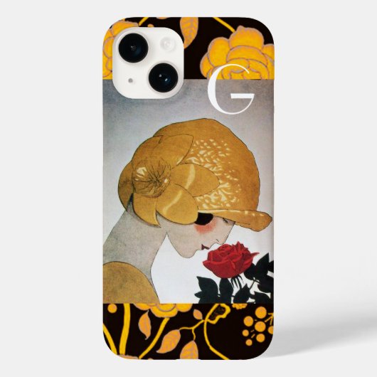 赤いバラのモノグラムの女性 Case-Mate iPhoneケース (裏面)