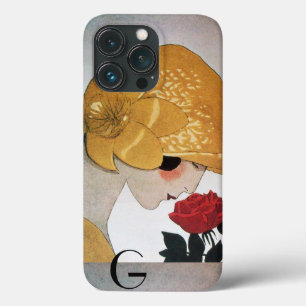 赤いバラのモノグラムの女性 iPhone 13 PROケース