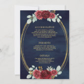 赤いバラのモノグラム ネイビーブルーの結婚式 招待状 (裏面)