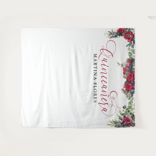 赤いバラのユーカリ エレガントなキンセアニエラの背景 タペストリー (正面(横))