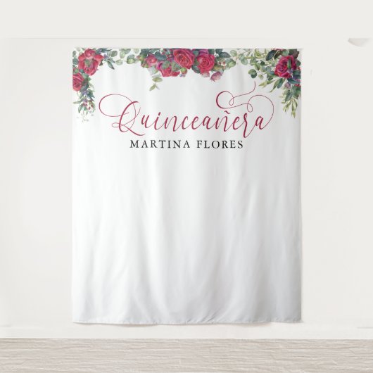 赤いバラのユーカリ エレガントなキンセアニエラの背景 タペストリー (正面)