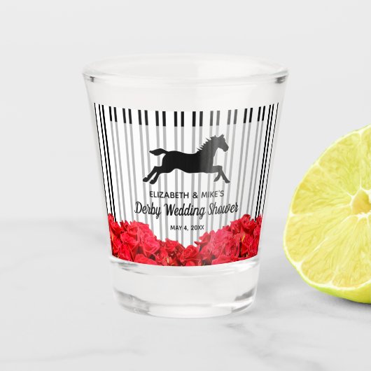 赤いバラのレースホースダービーウェディングシャワー ショットグラス (正面)