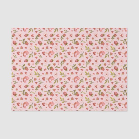 赤いバラのロマンスハートパターン バレンタインデー 薄葉紙 (正面)