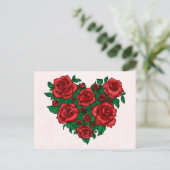 赤いバラのロマンチックなバレンタインの愛から成っているハート シーズンポストカード (スタンド正面)