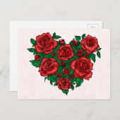 赤いバラのロマンチックなバレンタインの愛から成っているハート シーズンポストカード (正面/裏面)