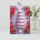 赤いバラのロマンティックなフラワーウェディングケーキ🎂🌹💍✨ 招待状 (スタンド正面)