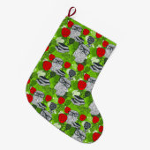 赤いバラの中のフクロウ ラージクリスマスストッキング (正面 (吊り時))