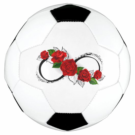 赤いバラの付いたインフィニティシンボル サッカーボール (正面)